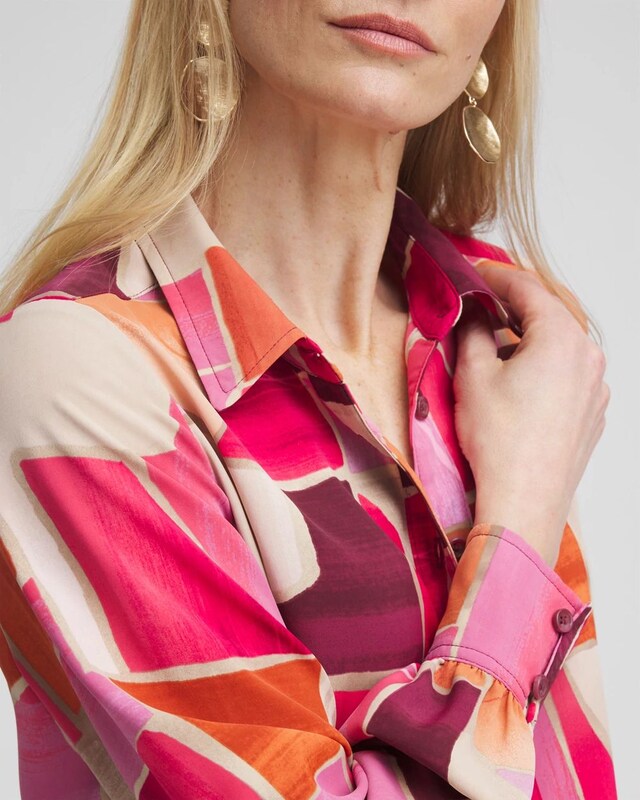 Faux Silk Sunset Collared Shirt - image 4